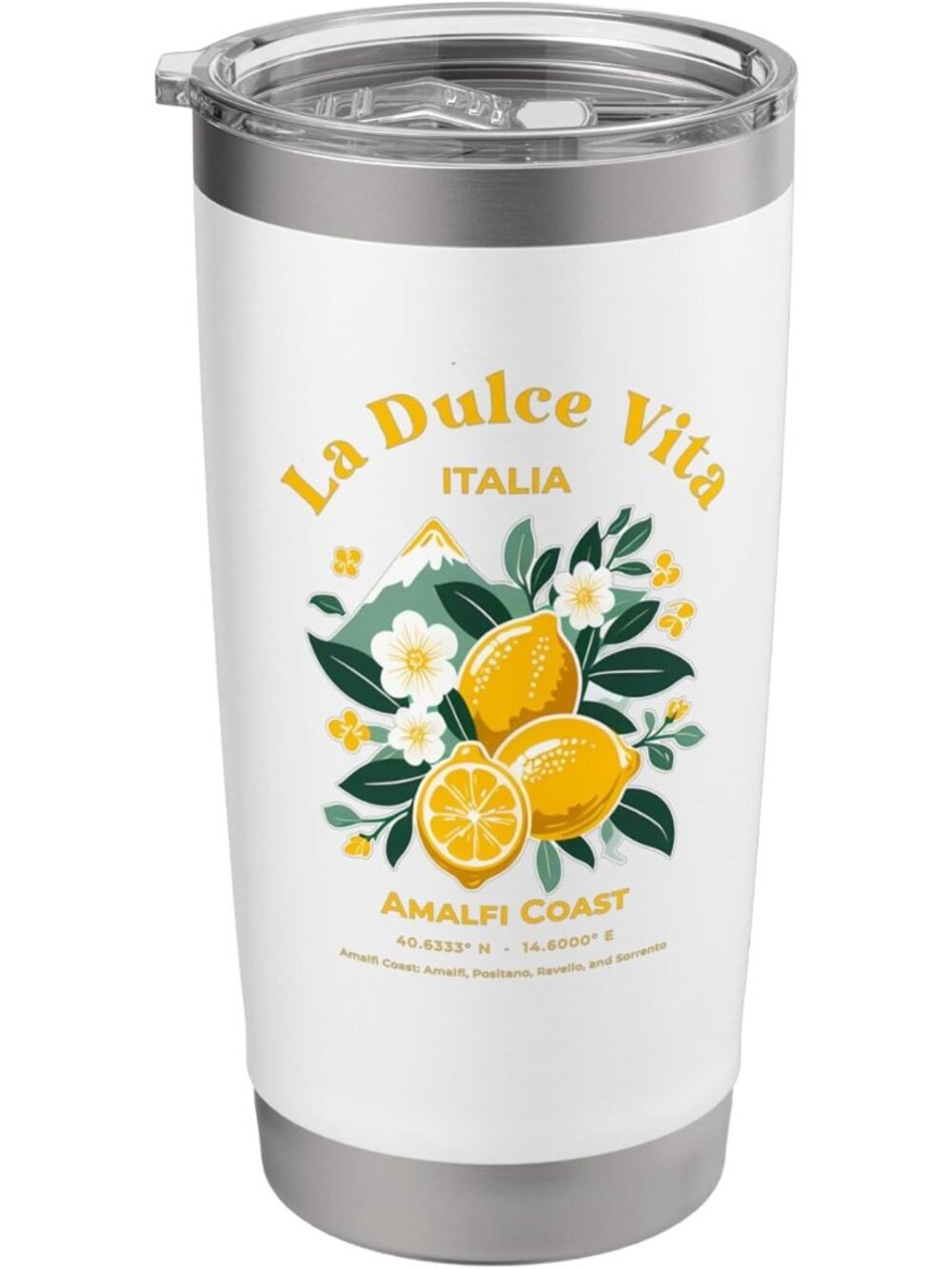 Stainless Steel Insulated Tumbler - Amalfi Coast Design, Travel Mug for Hot